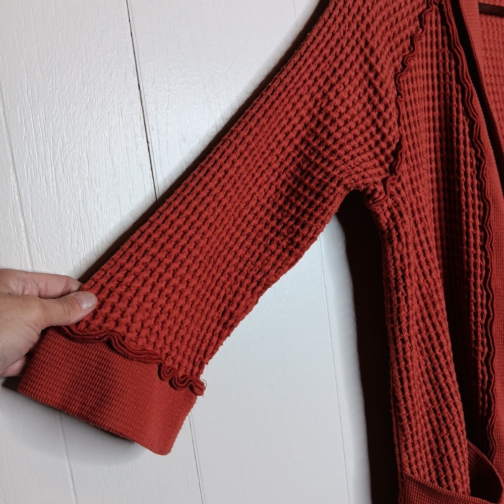 Anthropologie Focus Casual Life Cardigan S Burnt Orange Waffle Knit Lagenlook - Picture 3 of 8